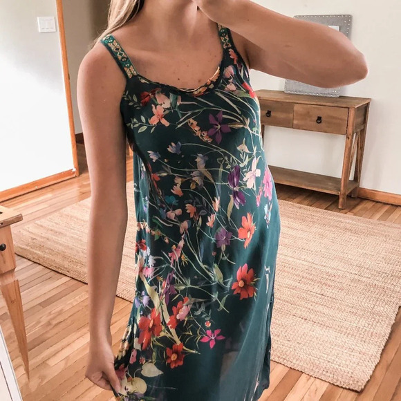 Johnny Was Dresses & Skirts - Johnny Was 100% Silk Floral Embroidered Strap Scoop Neck Sheer Maxi Dress PS